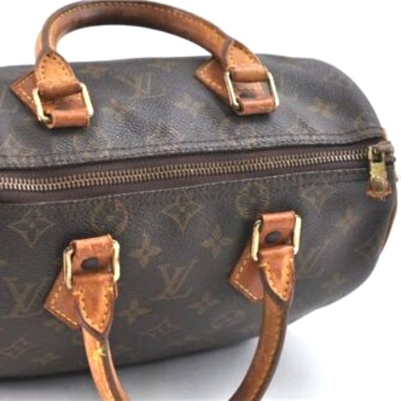Vintage Louis Vuitton Speedy 25 Monogram Logo Satchel Boston Bag Brown Tan - Picture 6 of 16